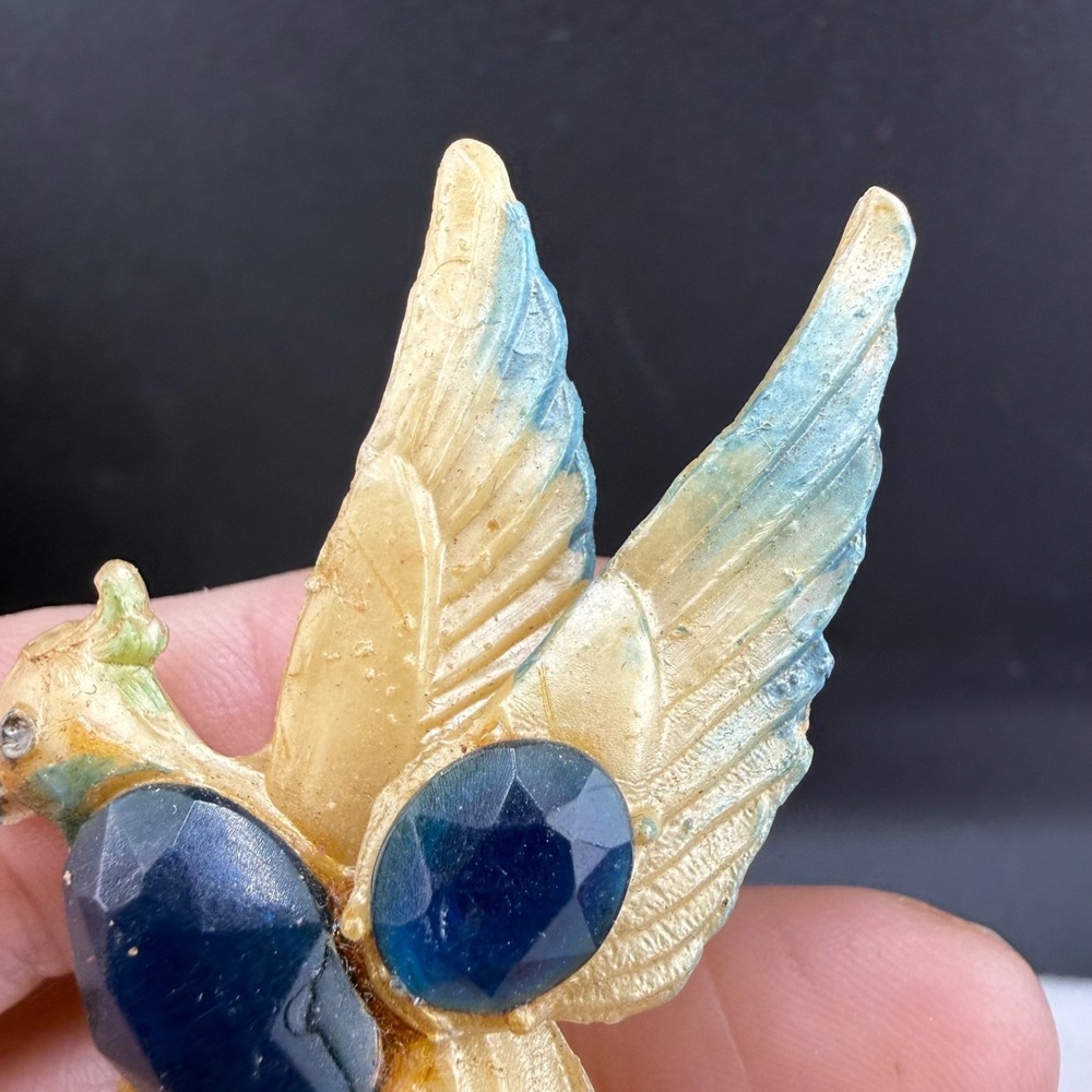 Vintage Bird Brooch Molded Celluloid Blue - Picture 5 of 9